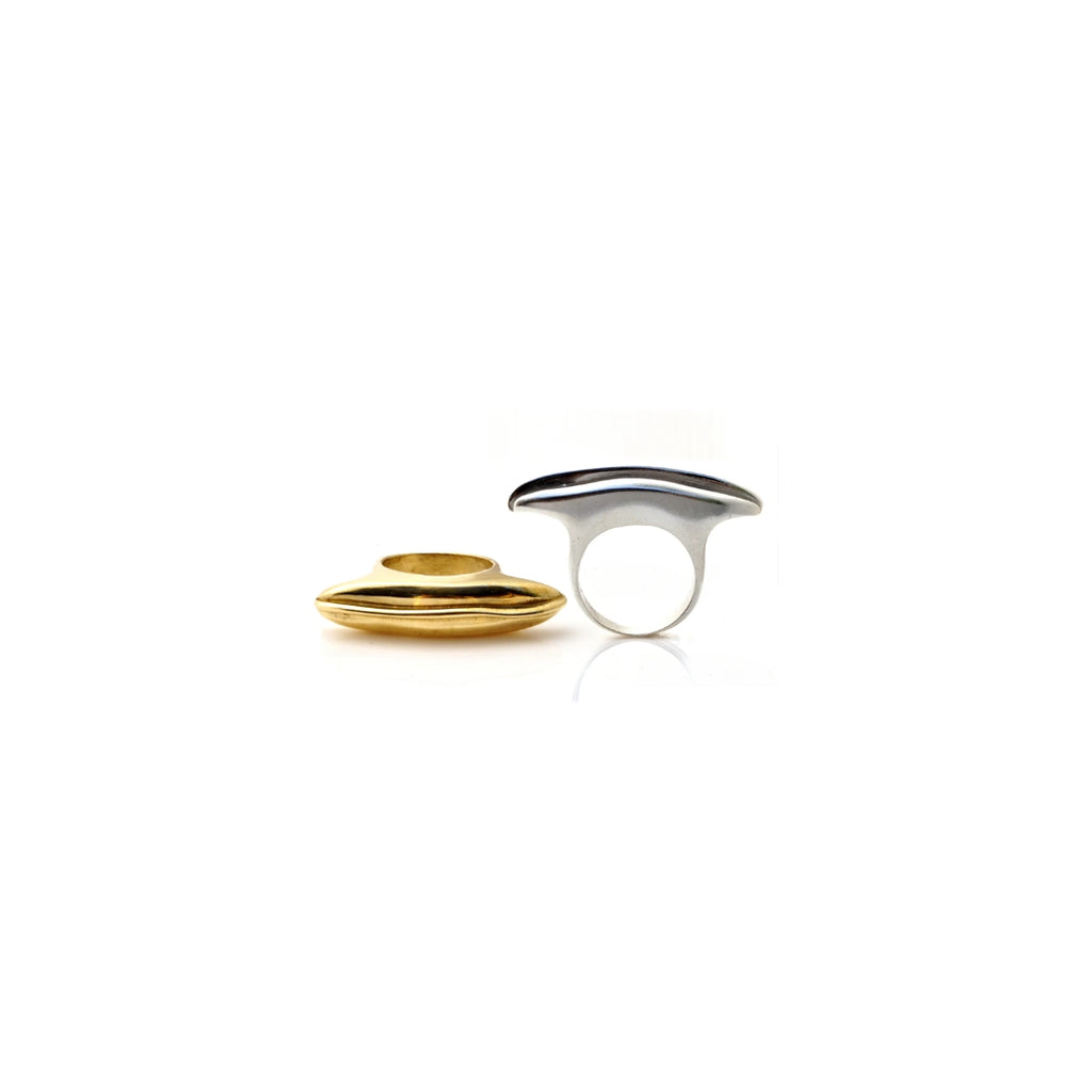 Two rings, one gold and one silver,Phoenix Ring Brass by Ariana Boussard-Reifel 