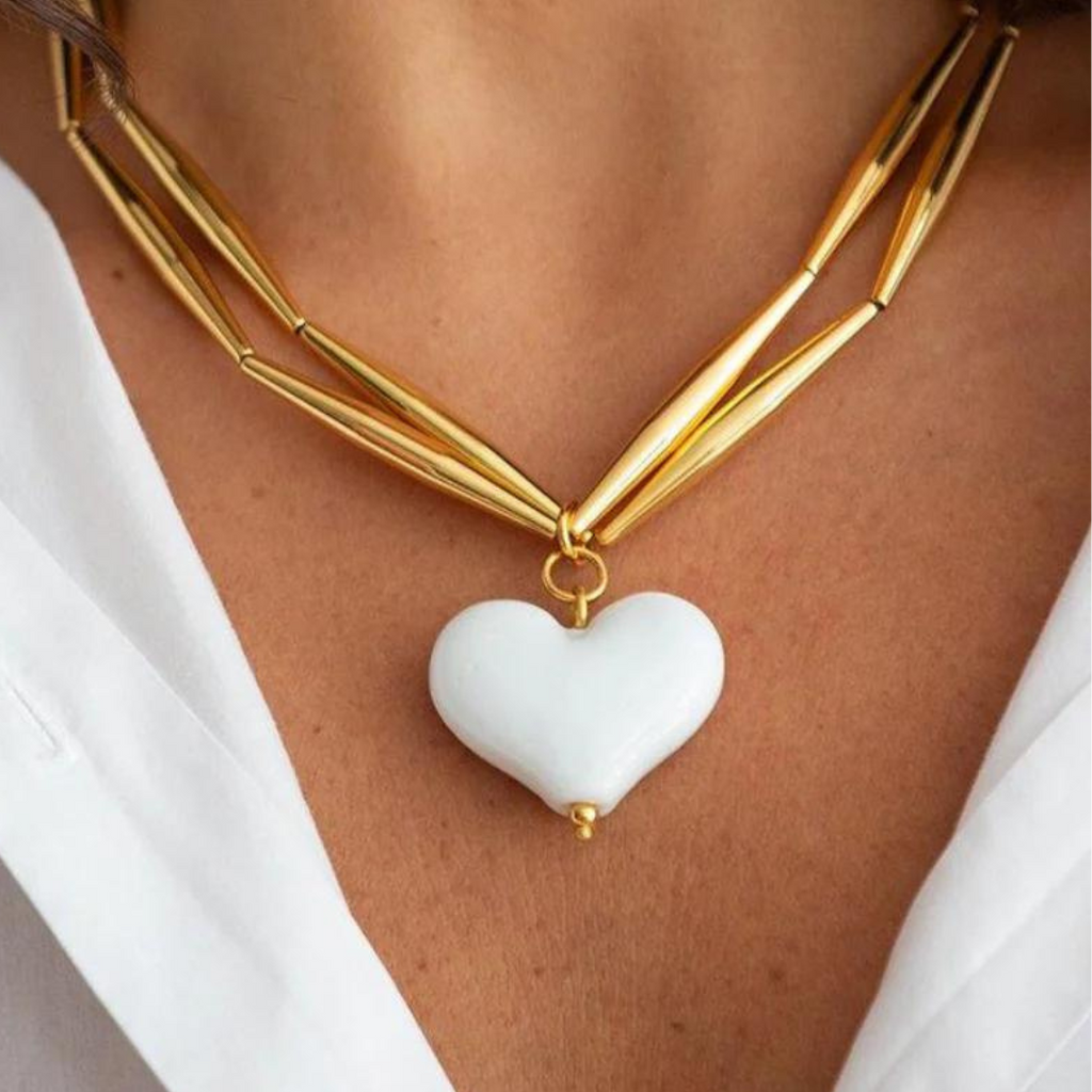 Cuore Duo Necklace Snow white maison muguet luxury fashion designer