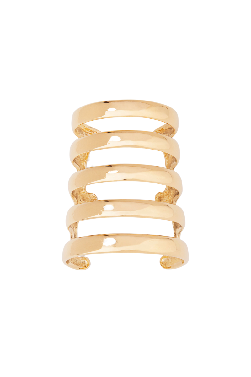 Manchette Esteban cuff by Aurélie Bidermann - wide band with glossy texture, rich gold color, perfect for formal occasions.