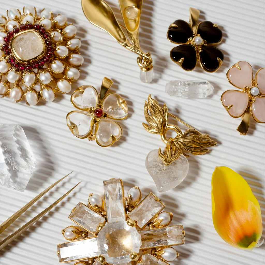 Goossens Stones Pearls Brooch
