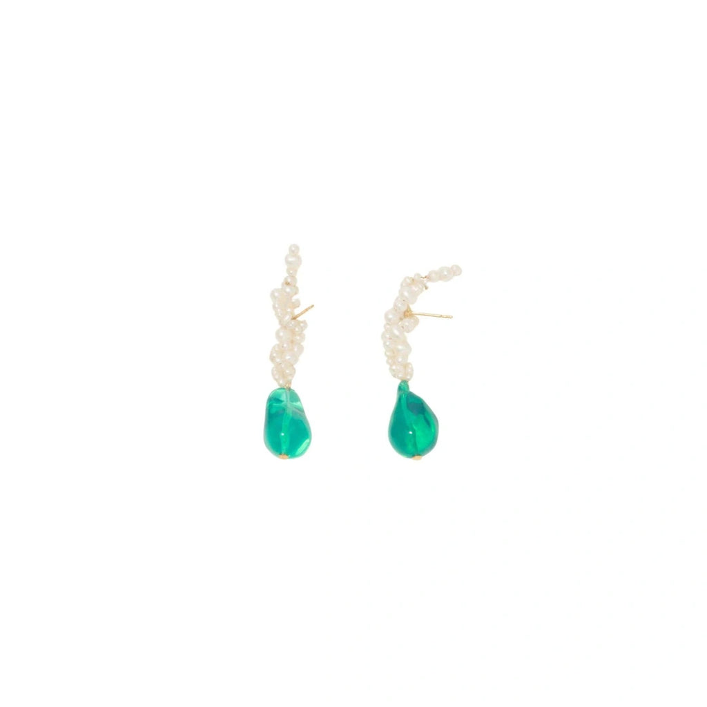 Gotcha Pearl and Green Resin Gold Vermeil Earrings completedwork maison muguet
