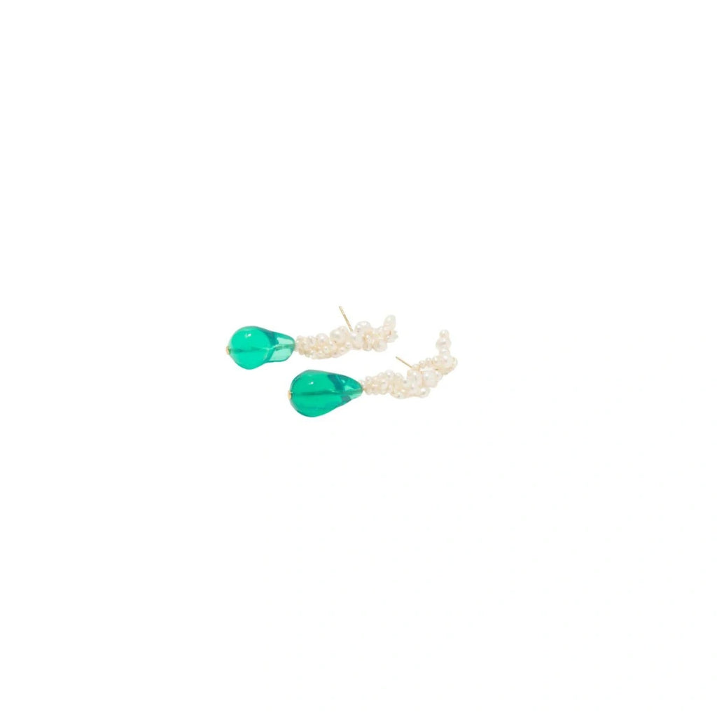 Gotcha Pearl and Green Resin Gold Vermeil Earrings completedwork maison muguet