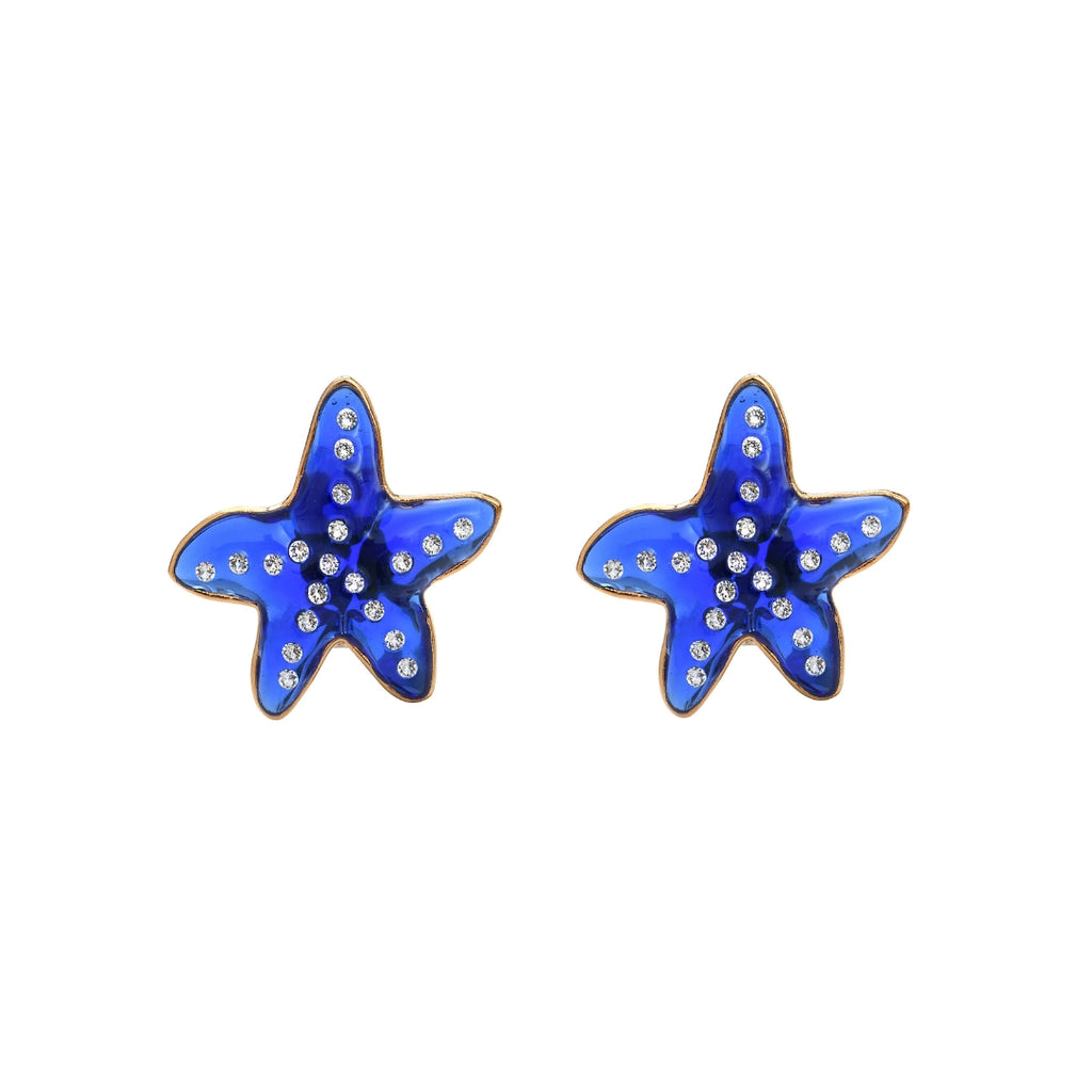 Gripoix Sea Life Star Earrings With Crystals Gold