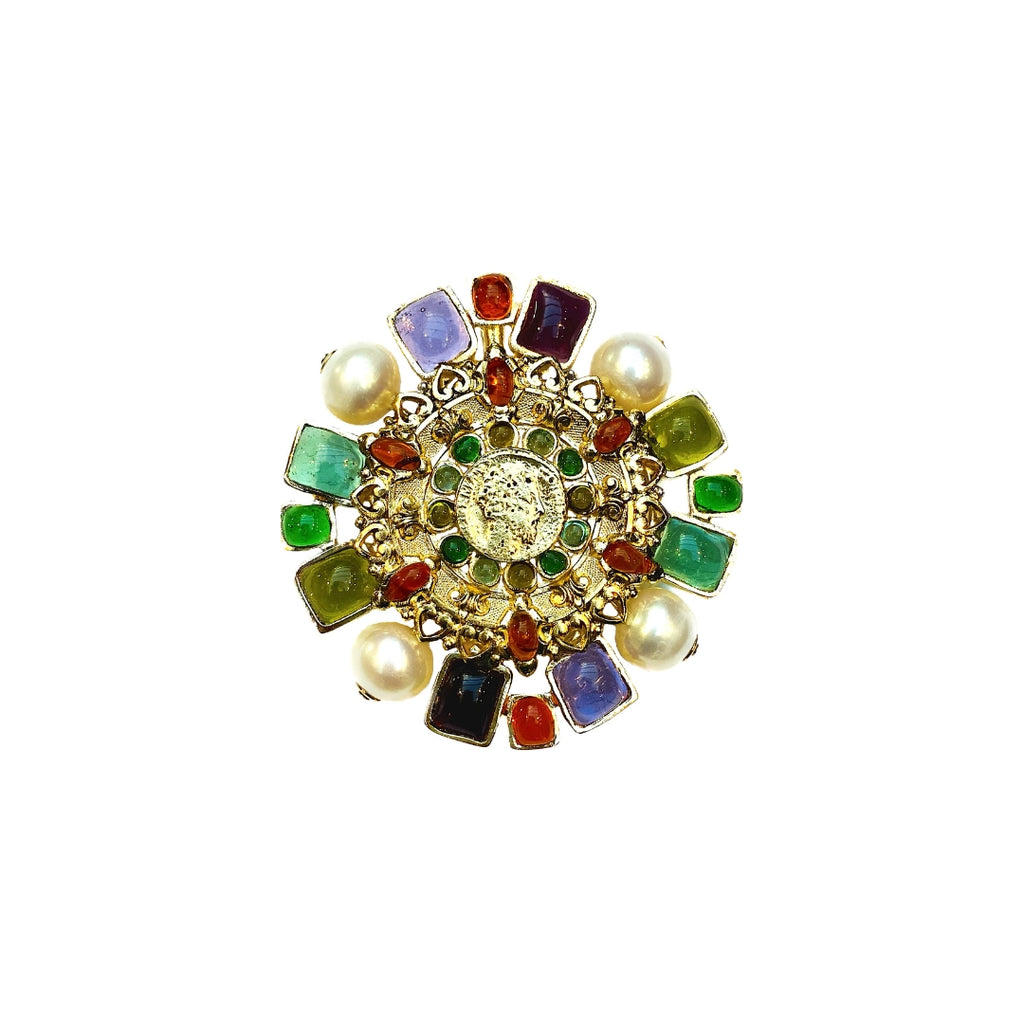Gripoix Summer in Greece Statement Brooch with pearls Gold