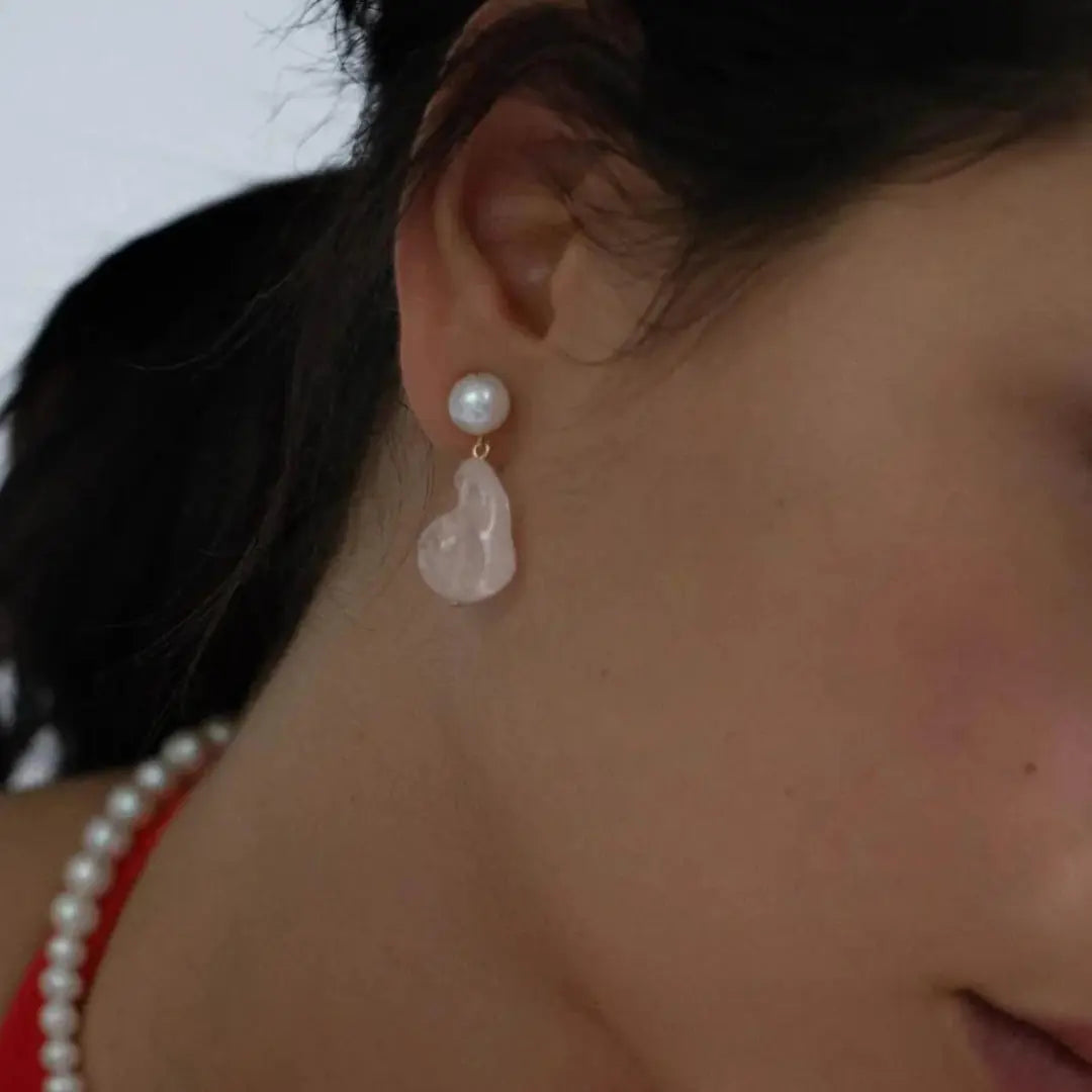 Nebula Pearl and Pink Bio Resin Gold Vermeil Earring Completeworks Maison Muguet