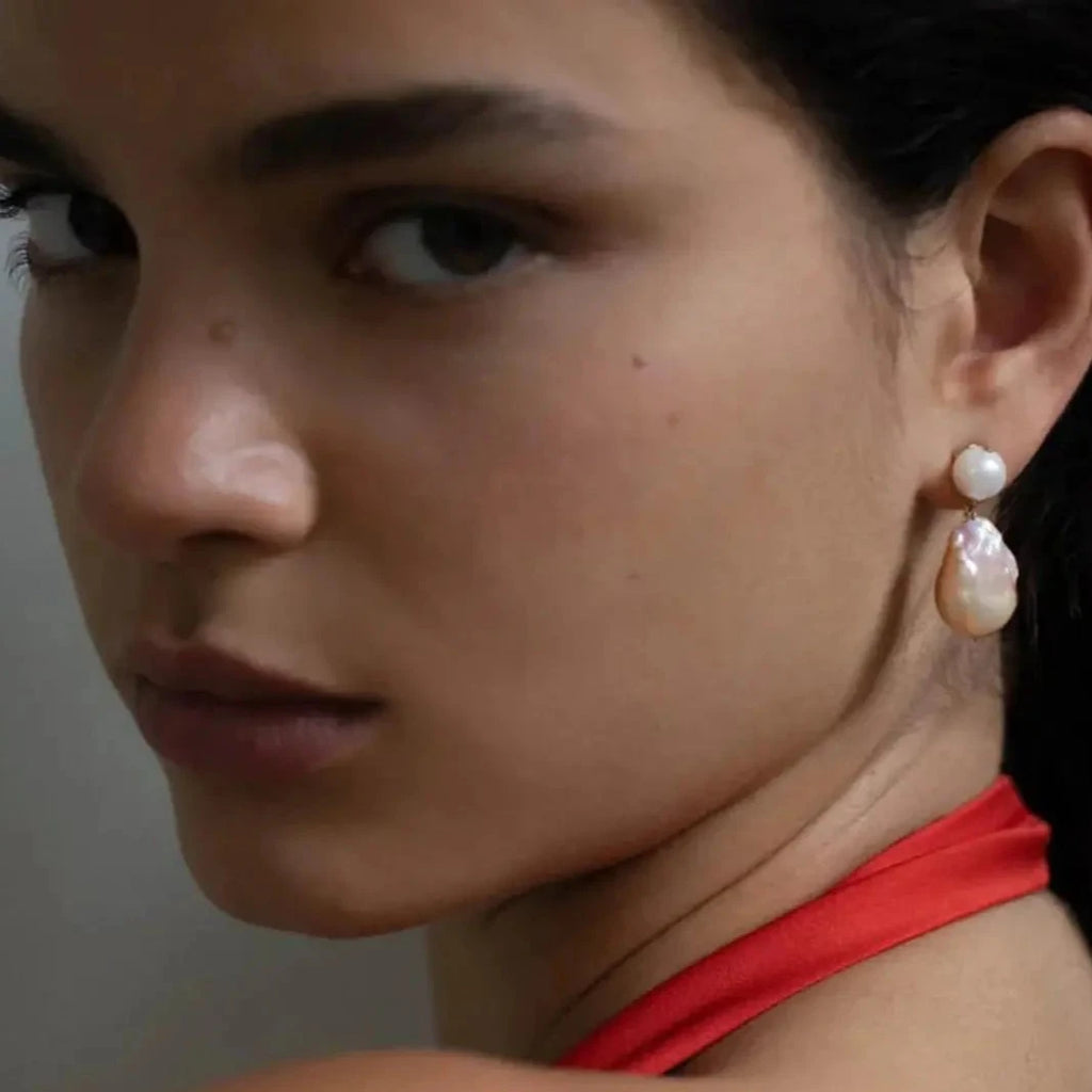 Luxury fashion Jewelry Nebula Pearl and Pink Bio Resin Gold Vermeil Earrings Completedworks fashion luxury jewelry
