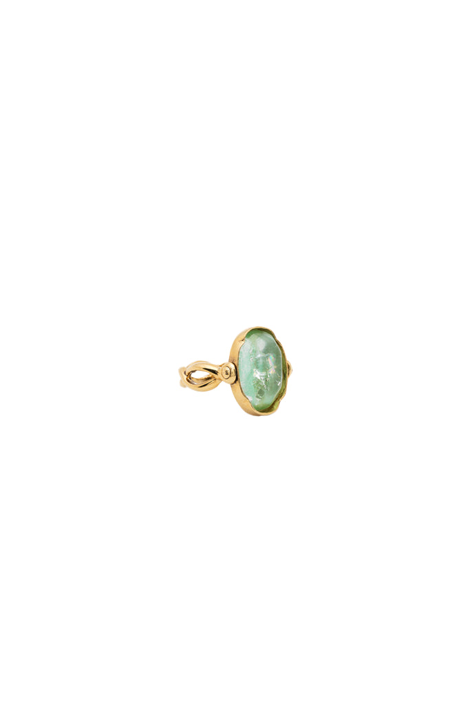Luxury fashion jewelry 2 Cabochons Oval Ring Lime Green Tinted Rock Crystal Goossens 800x1200