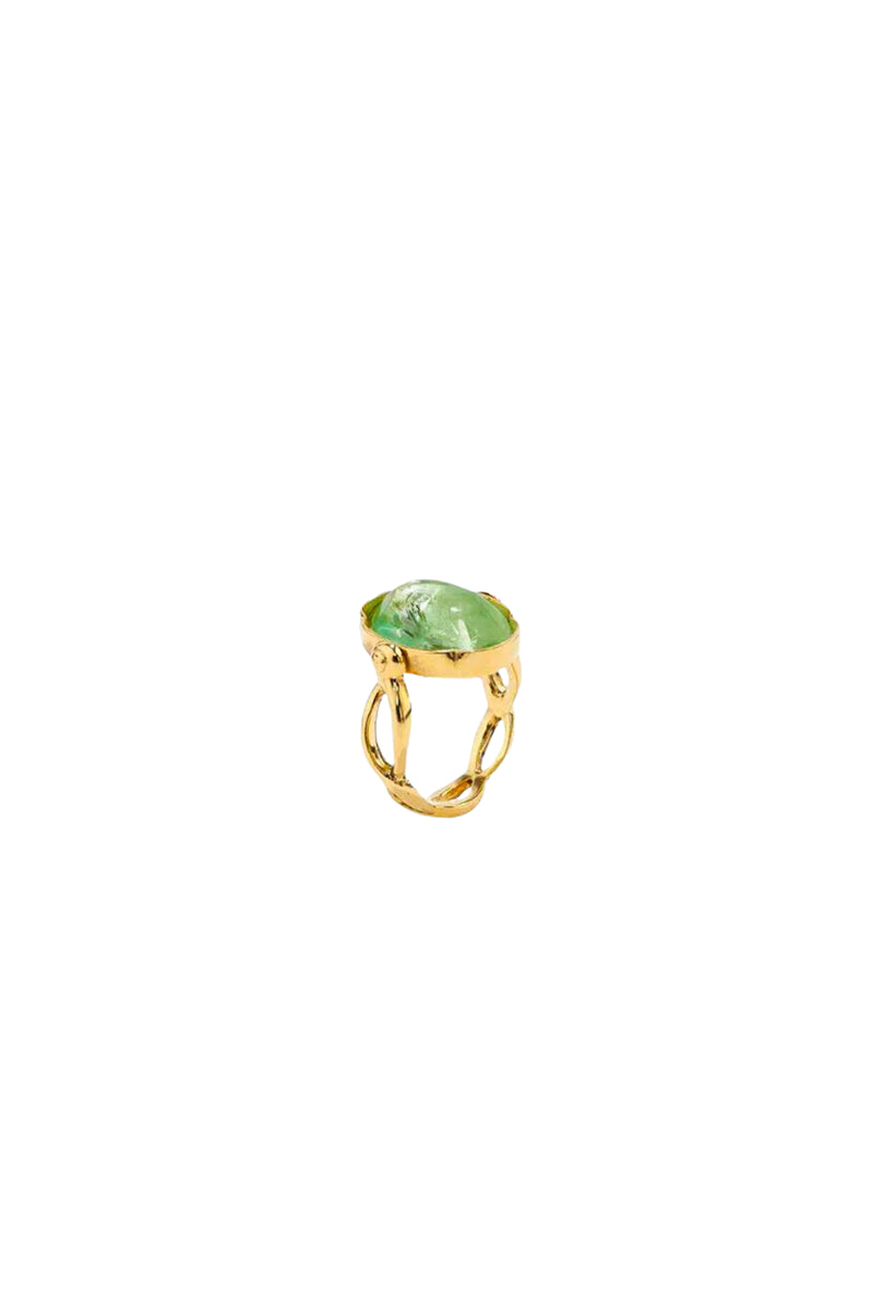 Luxury fashion jewelry 2 Cabochons Oval Ring Lime Green Tinted Rock Crystal Goossens 800x1200