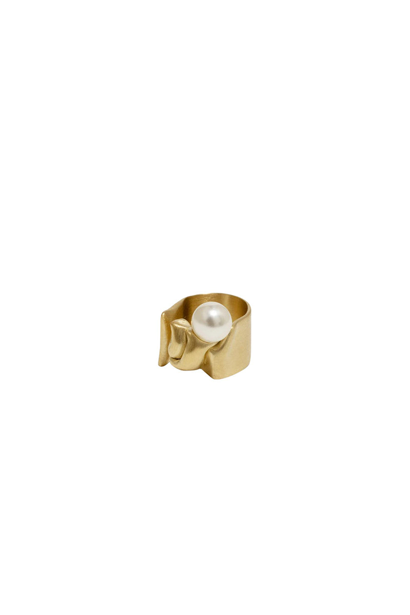 Crumple Pearl and Gold Vermeil Ring