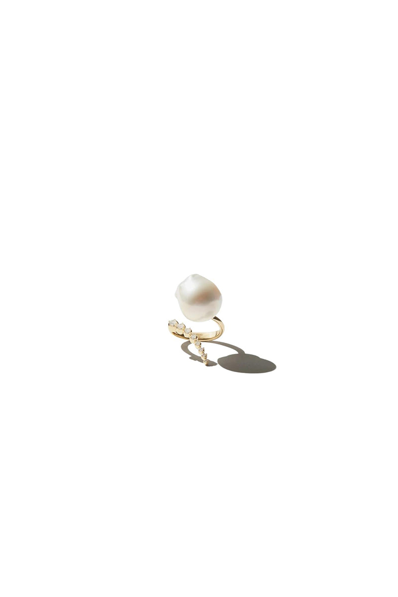 Sea of Beauty Collection. Open Multi Diamond and Baroque White Pearl Ring