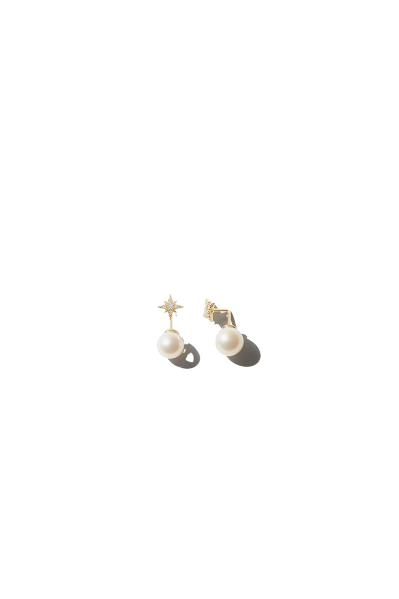 Small Diamond Star and Pearl Horizon Earrings