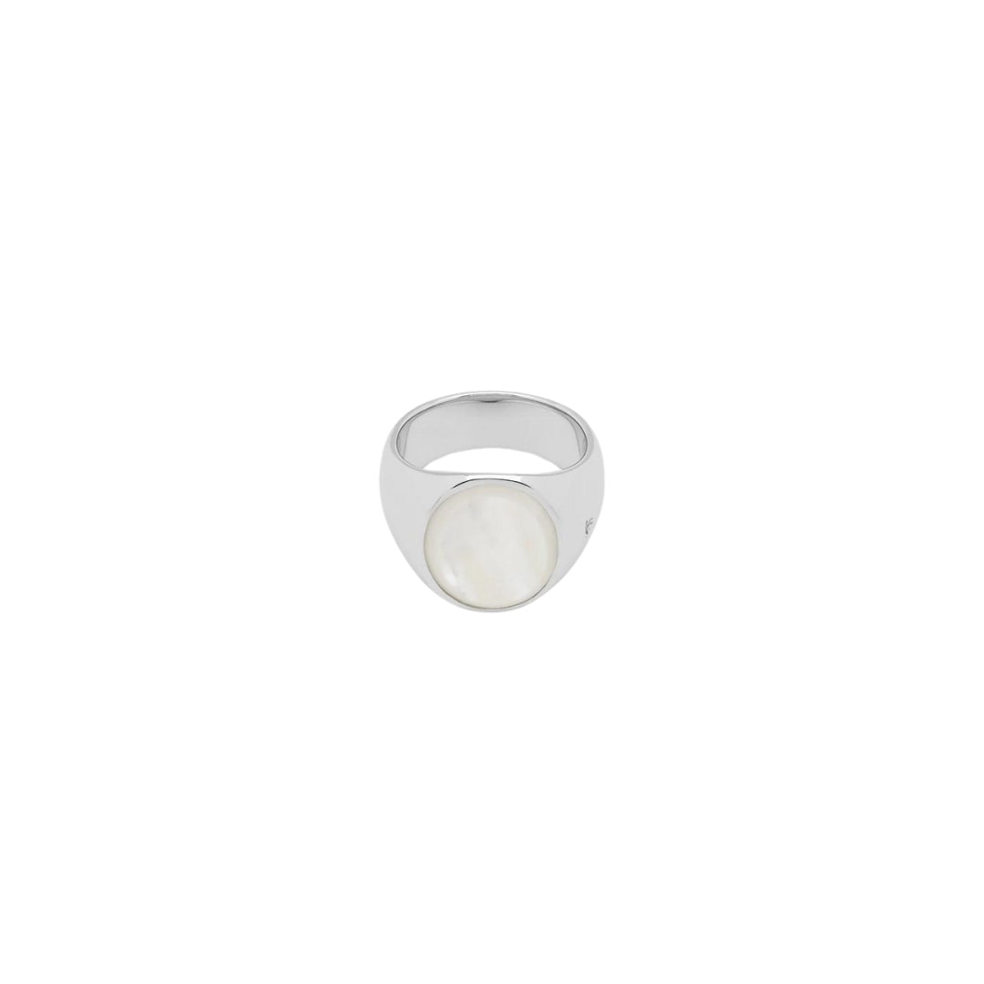 Oval White Mother of Pearl Ring Silver Tom Wood 