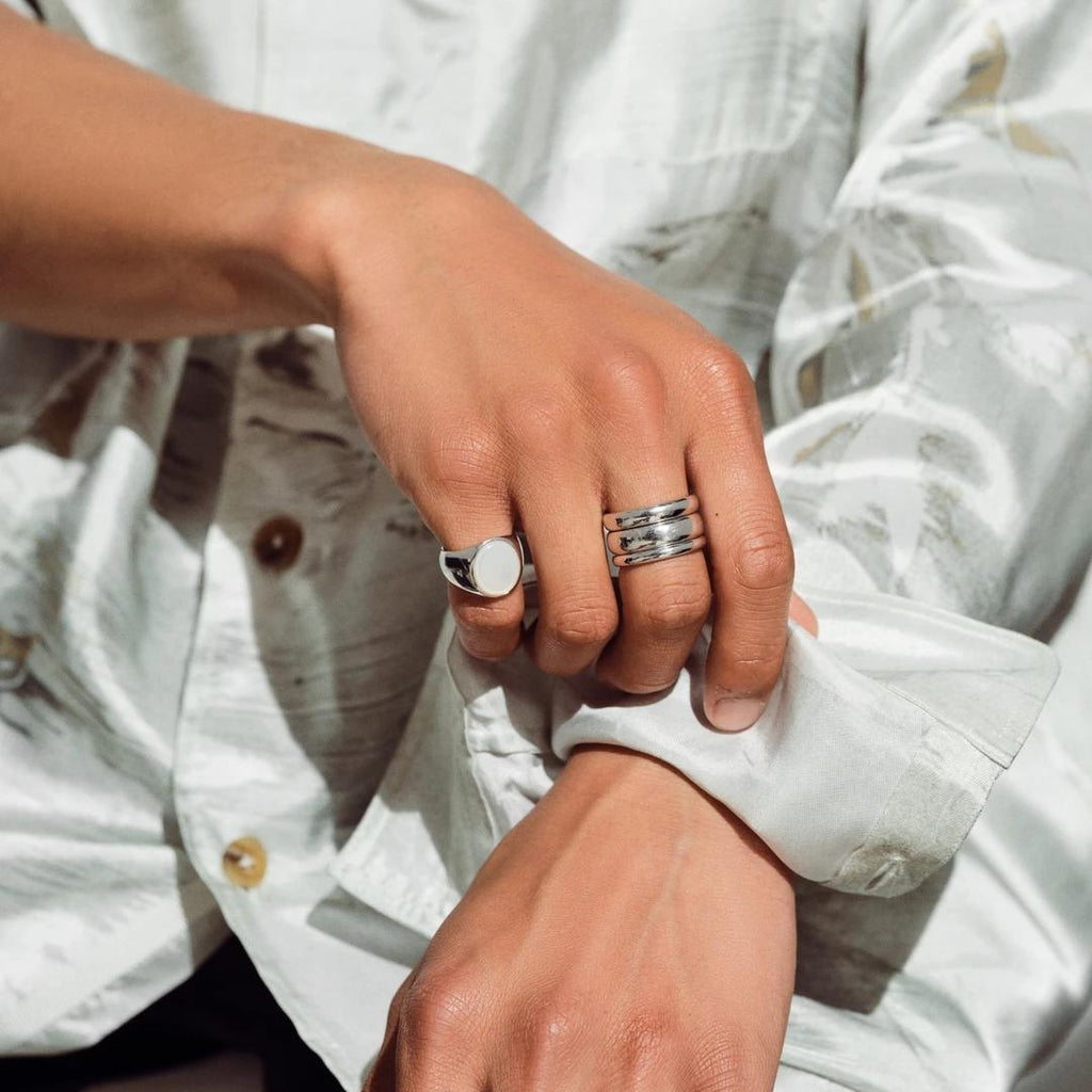 Oval White Mother of Pearl Ring Silver Tom Wood 