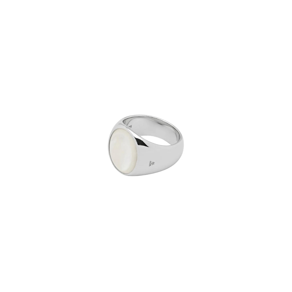 Oval White Mother of Pearl Ring Silver Tom Wood 