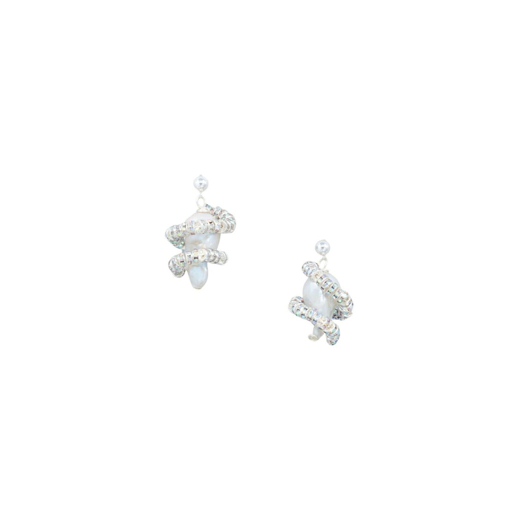 Pair of earrings with opal stones on a white background