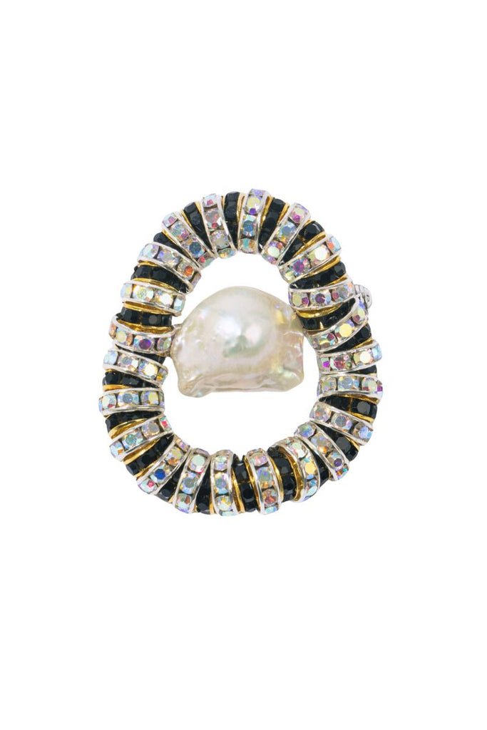 Make a bold fashion statement with the Pearl Octopuss.y Paris Zebra Brooch, featuring an oversized freshwater baroque pearl encased with gold and silver plated rondelle crystals.