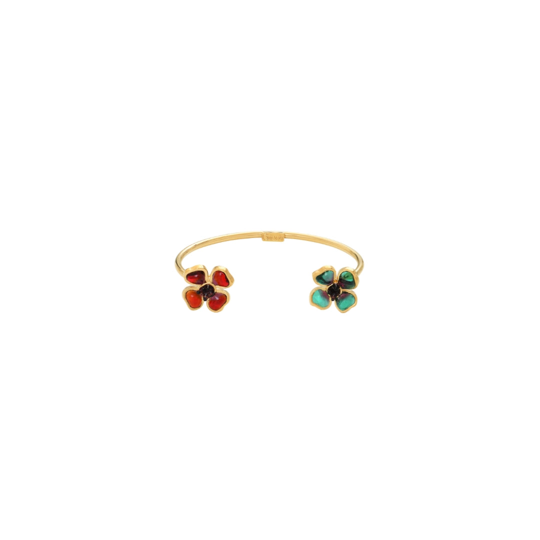 Pop Glamour Open_Bangle with two Flower_Bangle_Jewelry_Gold_Gripoix
