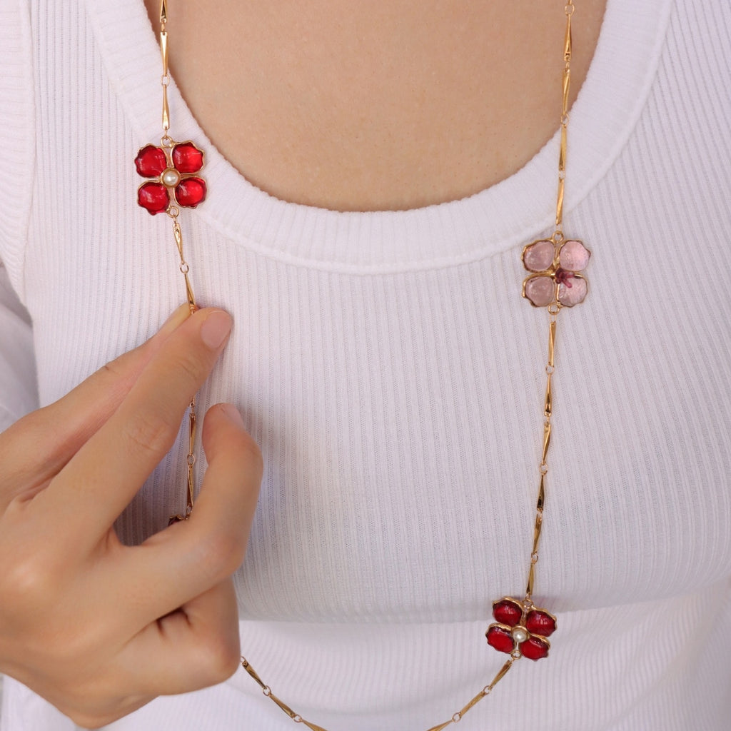 Poppy Flower Long_Necklace_Jewelry_Red_Gripoix