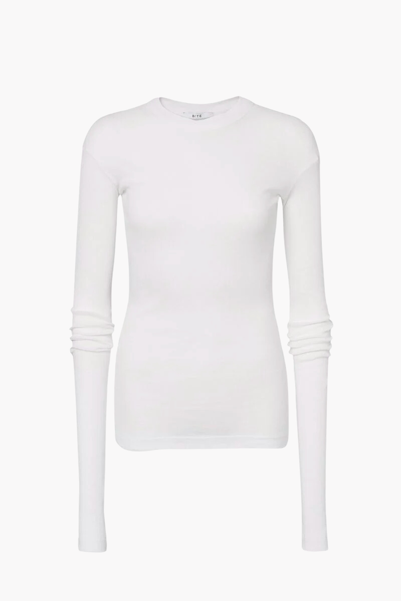 Elevate your wardrobe with the Ribbed Organic Cotton Jersey Top from Bite Studios, crafted from the finest organic cotton with a finely knitted ribbed texture for an eco-friendly and stylish addition to your wardrobe.
