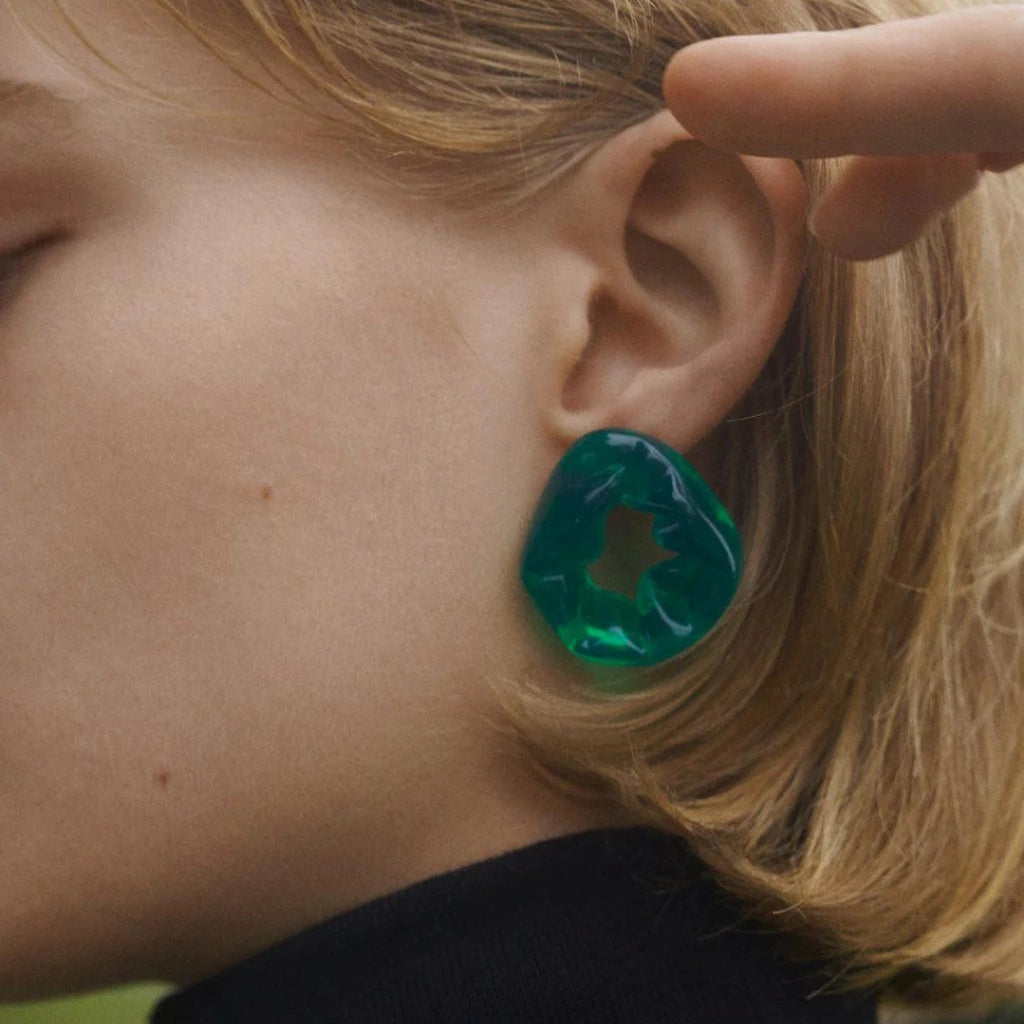Scrunch Green Resin and Gold Vermeil Earrings fashion luxury jewelry maison muguet