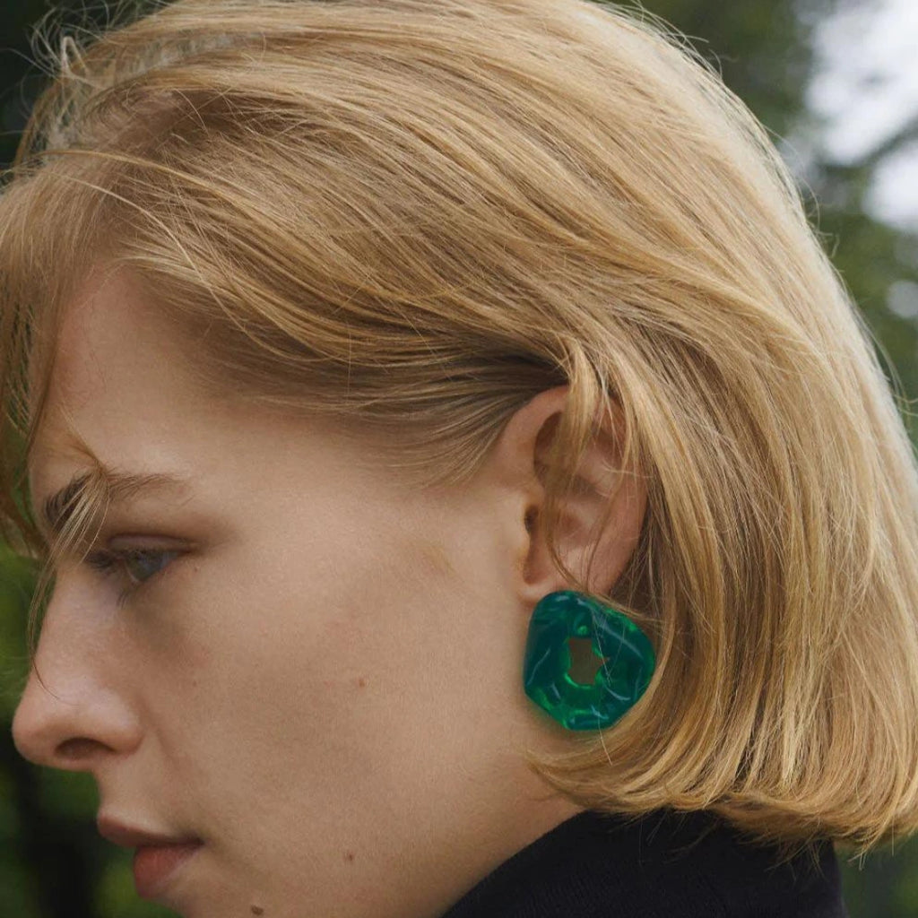 Scrunch Green Resin and Gold Vermeil Earrings fashion luxury jewelry maison muguet