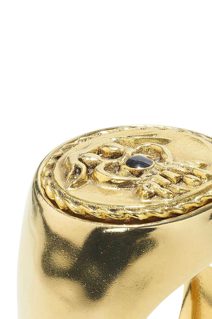 Embrace your astrological sign with the Talisman Gemini Signet Ring from the House of Goossens, a stunning piece of art crafted from brass and dipped in yellow gold, featuring a sleek and timeless design with an embellished Gemini sign in colored enamel.