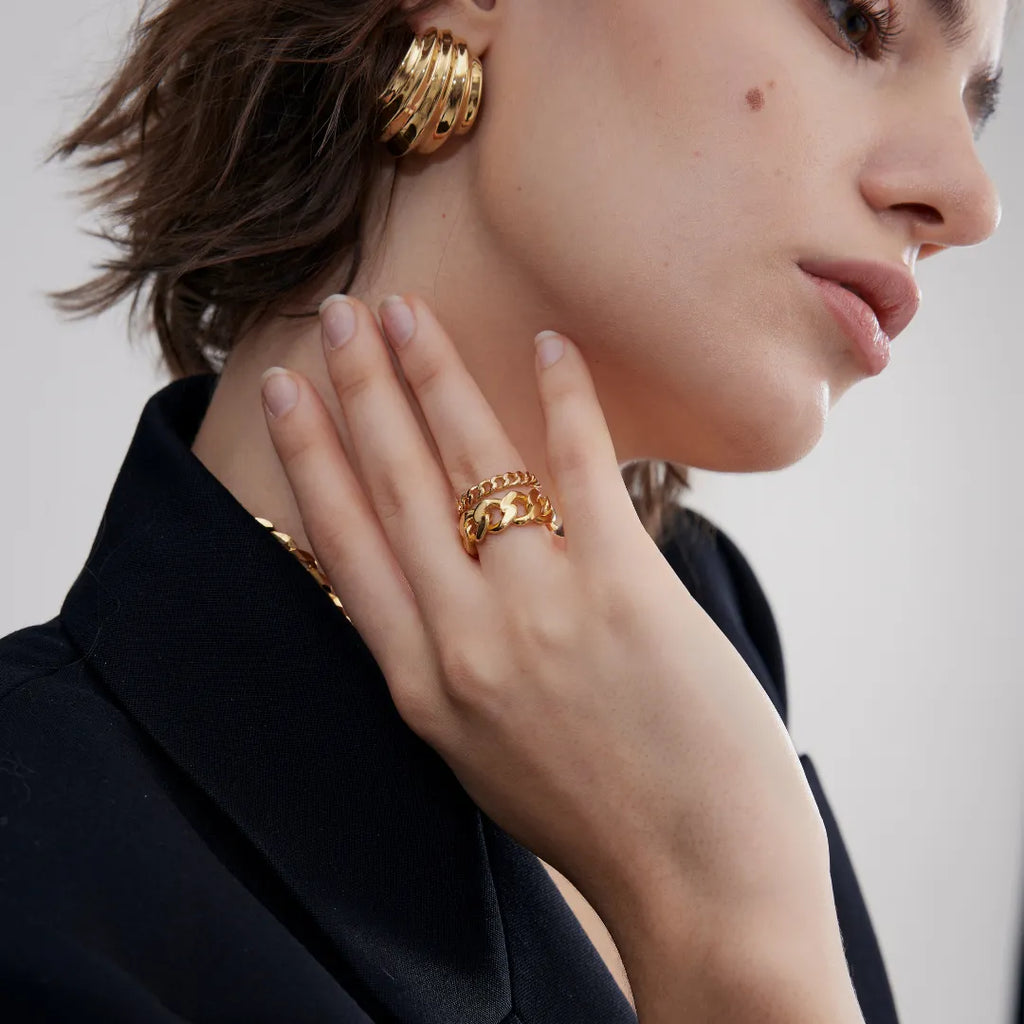 Thin Cuban Ring Gold maison muguet fashion silver jewelry