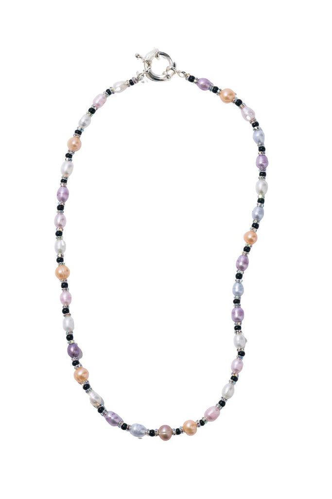 Make a playful statement with the Tous Les Jours Candy Necklace from Pearl Octopuss.y, featuring hand-dyed mixed colored pearls with silver plated rondelle and rocaille beads!