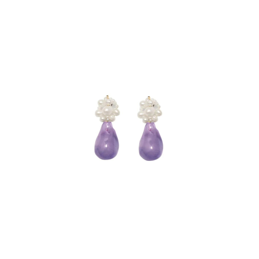 Tra la la Pearl and Lilac Resin Gold Vermeil Earrings designers