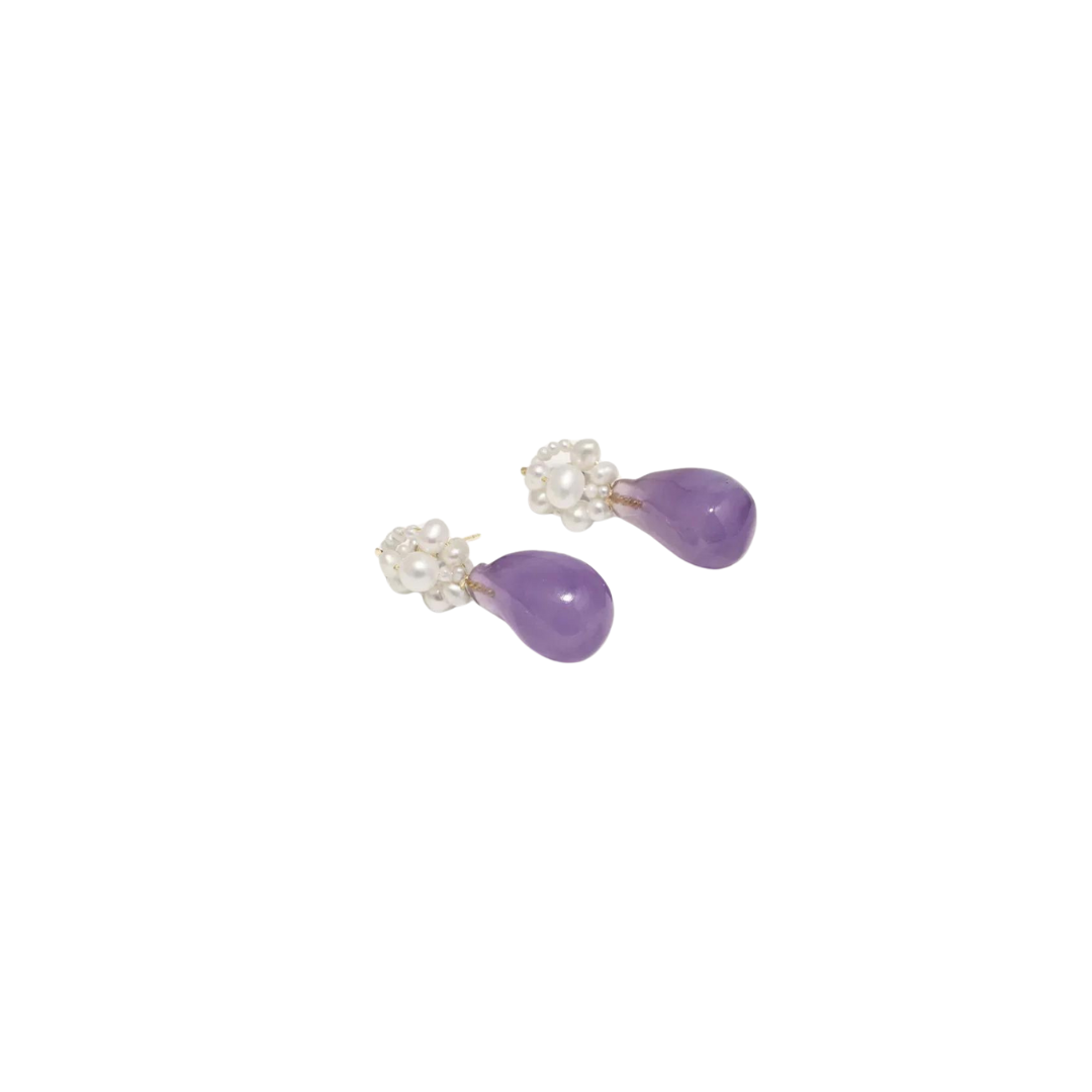 Tra‐la‐la Pearl and Lilac Resin Gold Vermeil Earrings