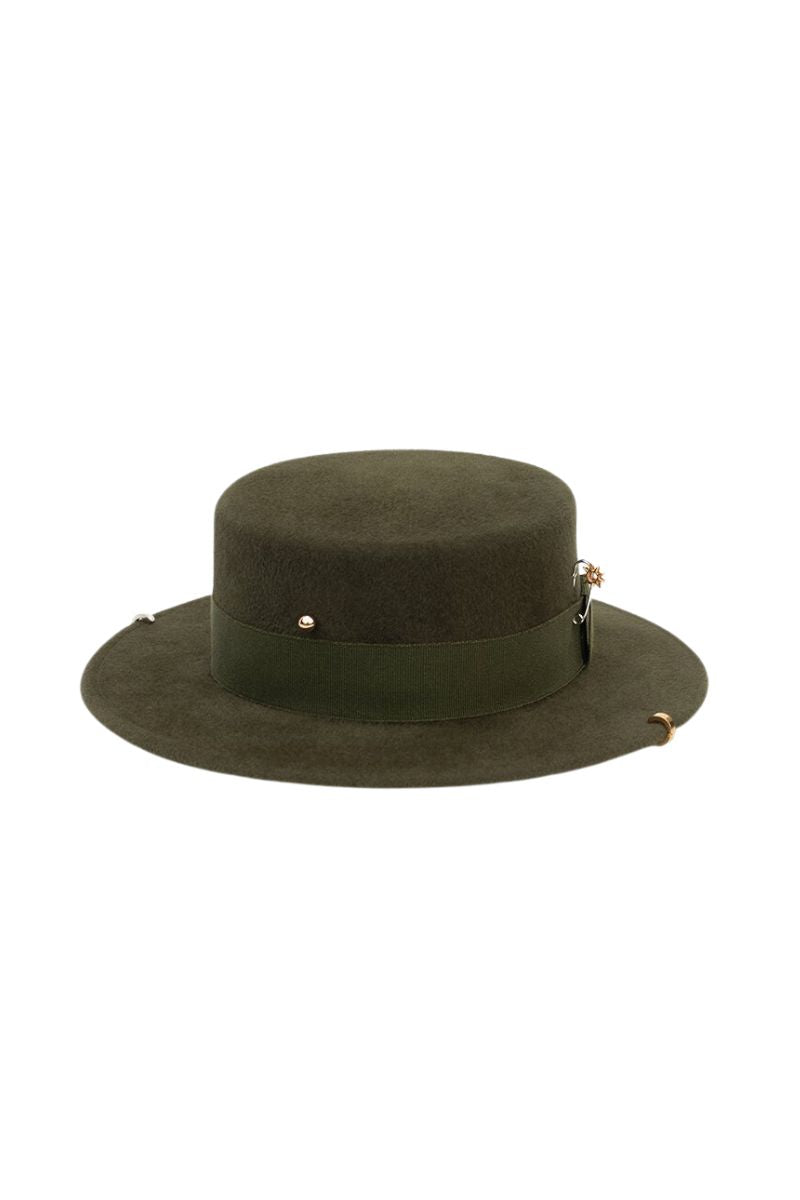 Green Pierced Canotier Hat