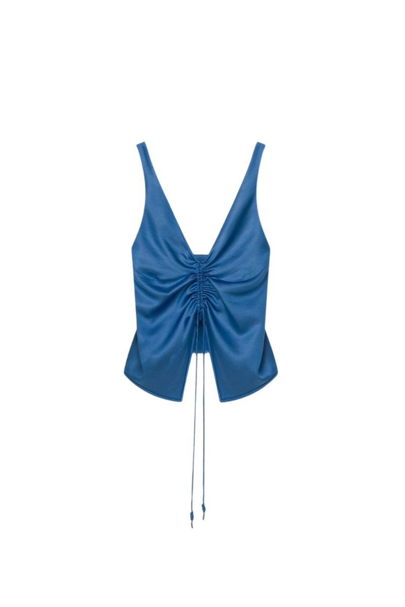 Klara Slip Satin Tie-Front Top Blue