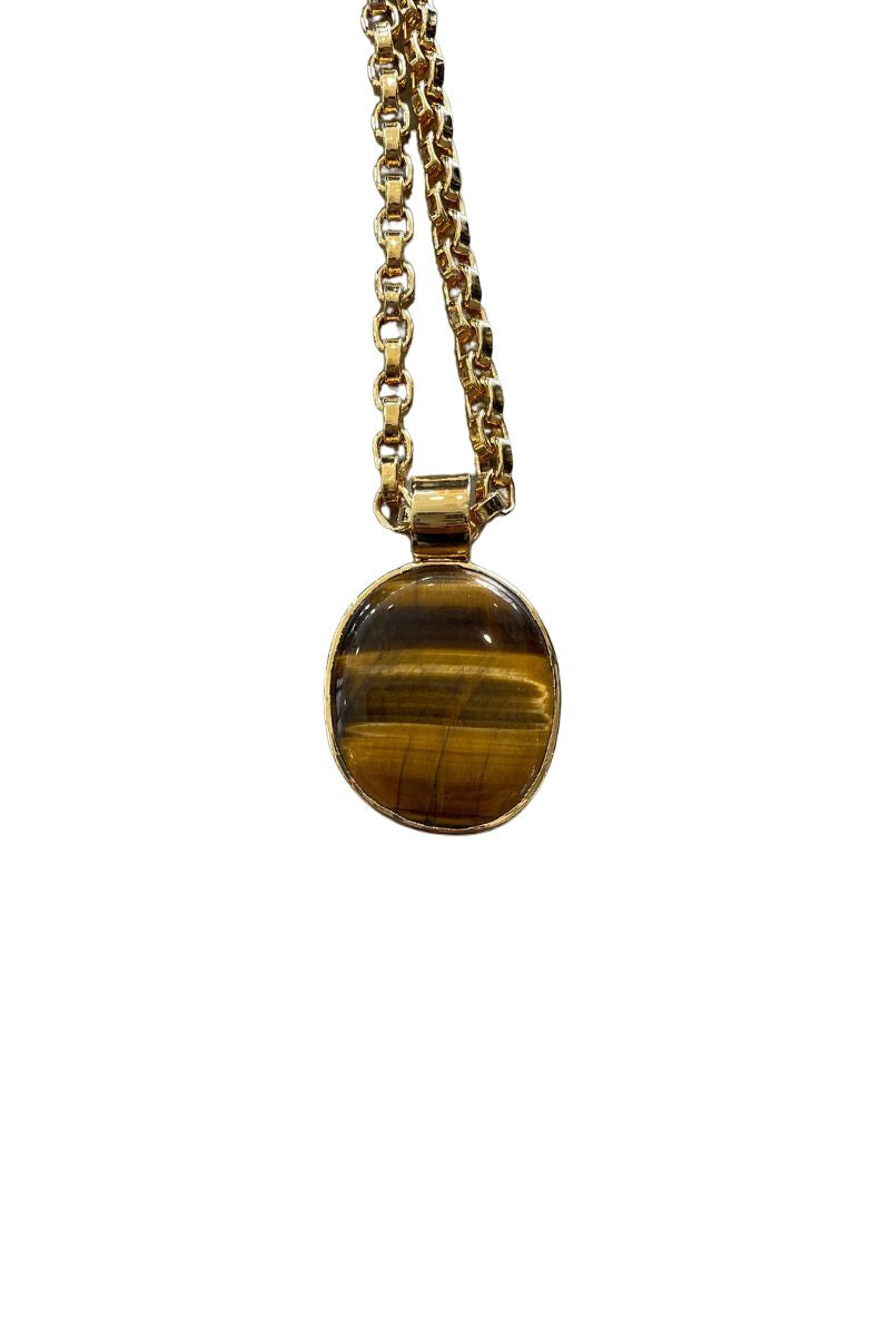 Magical Nature Box Chain Necklace with Tiger's Eye Pendant