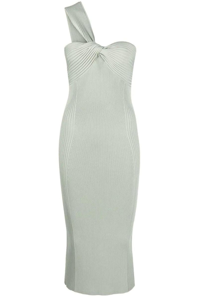 Laurena Compact Rib One Shoulder Midi Dress Basil