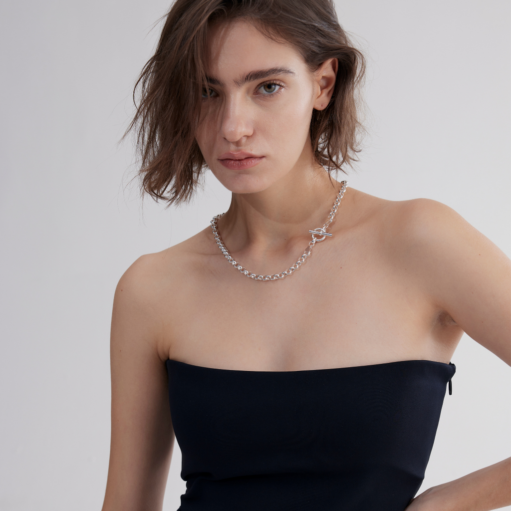 Pearl Chain OT bar Necklace 50cm Silver Louve Luxury Fashion Jewelry