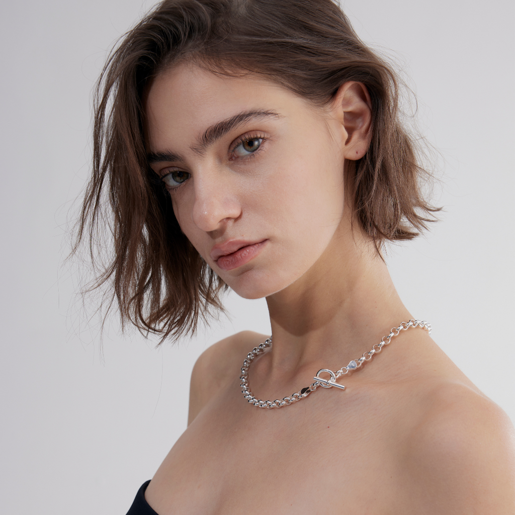 Pearl Chain OT bar Necklace 50cm Silver Louve Luxury Fashion Jewelry
