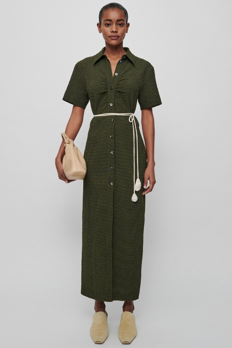 Sabri Ruched Front Shirt Dress Khaki Check