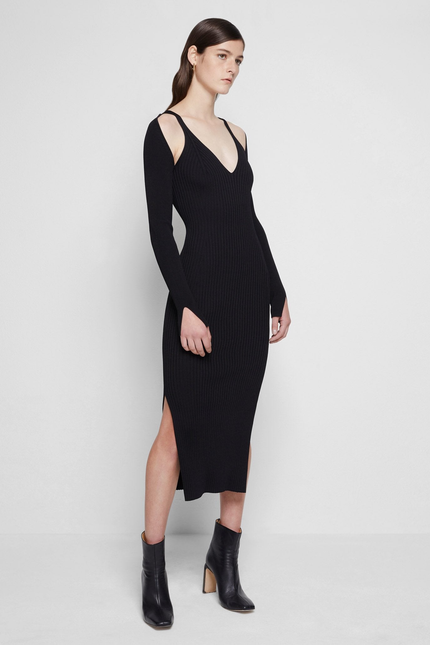 Esperanza Rib Cut-Out Midi Dress Black