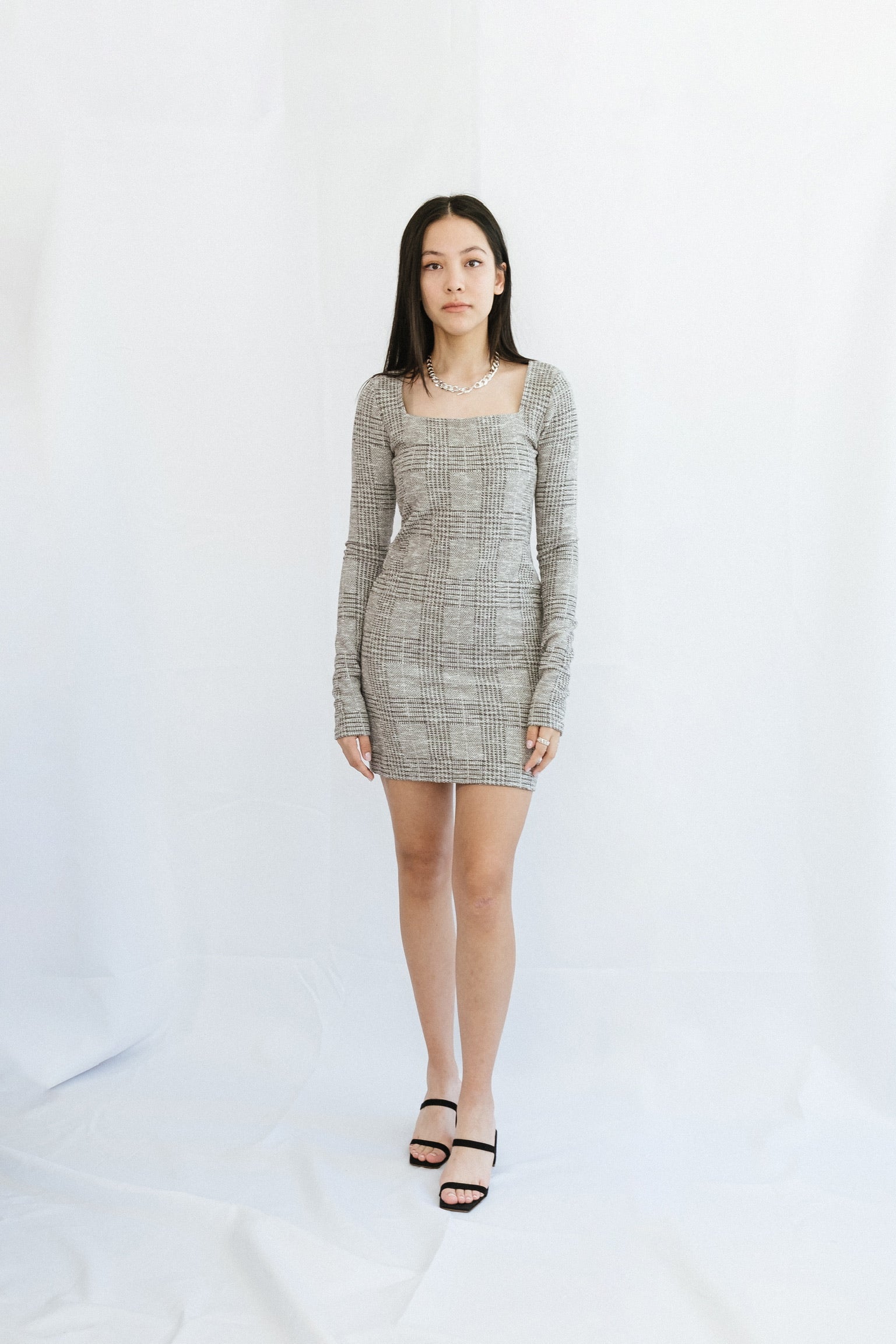 Lovis Square Neck Long Sleeve Dress Grey