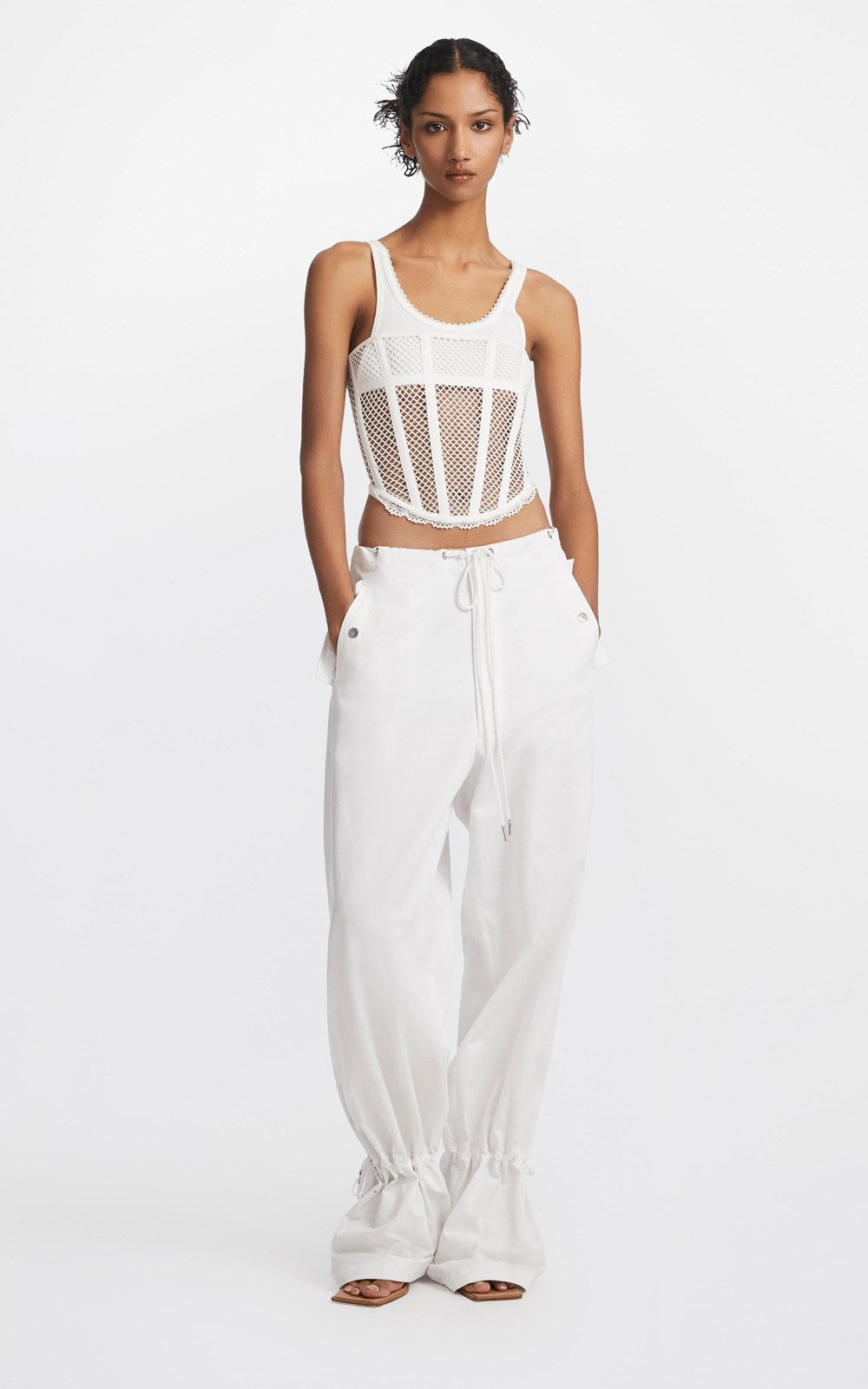 Eyelet Tie Parachute Pant White