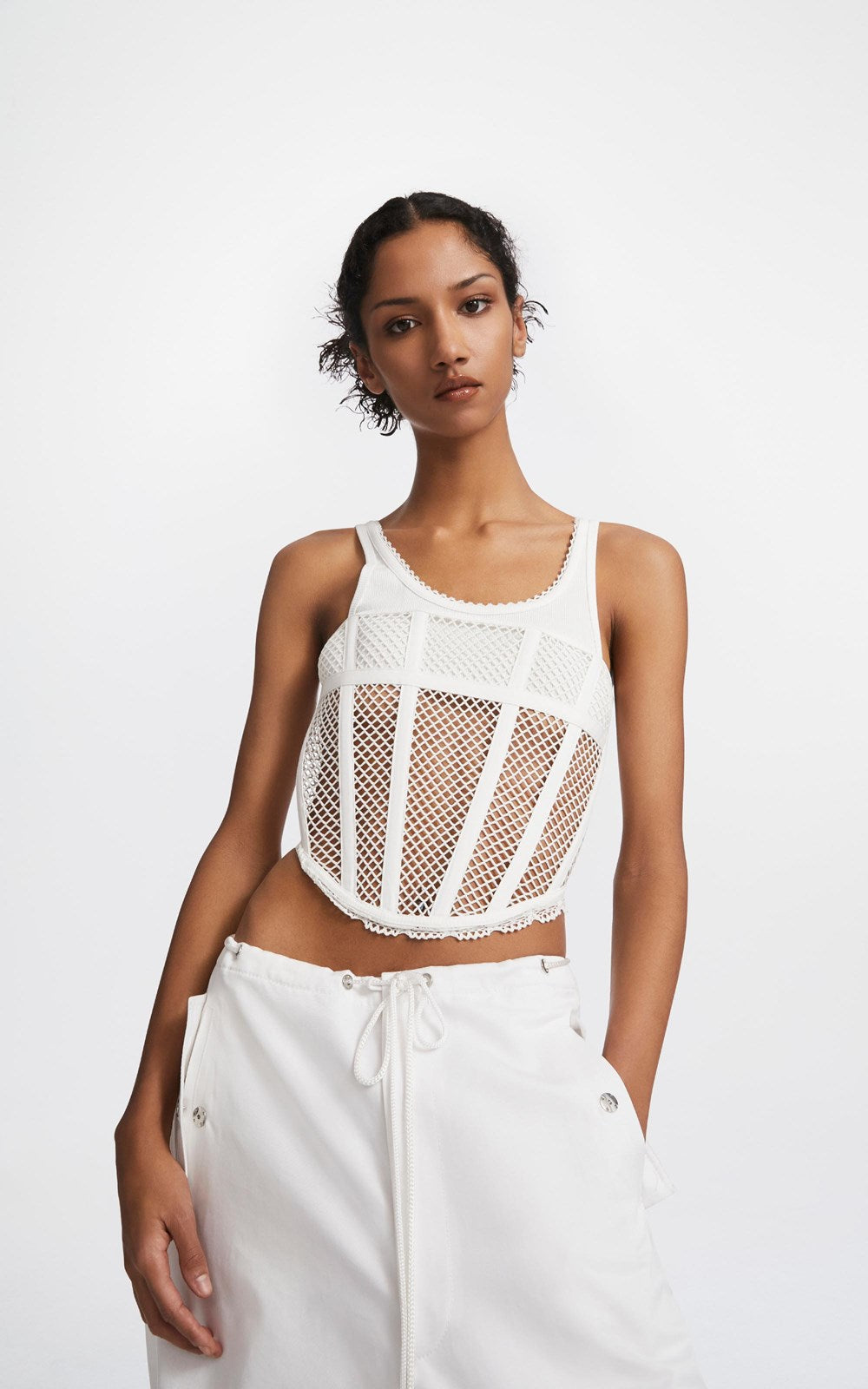 Eyelet Tie Parachute Pant White