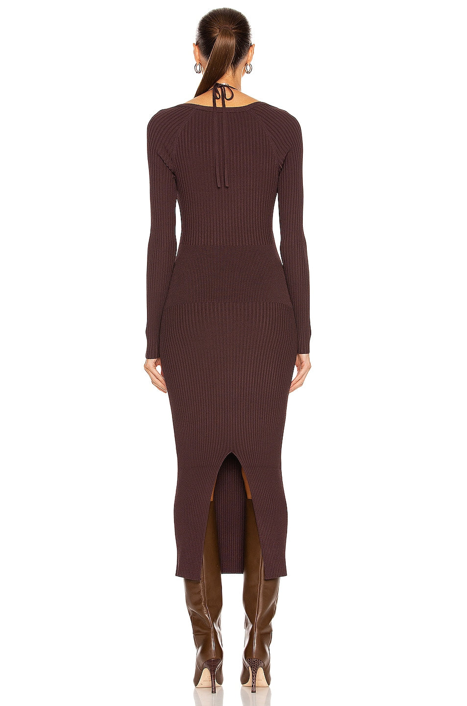 Liza Compact Rib Scoop Neck Midi Dress Chocolate