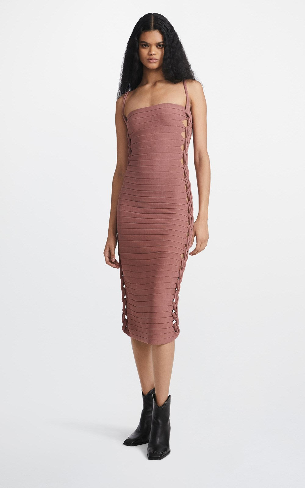 Mirror Braid Strap Dress Soft Brick