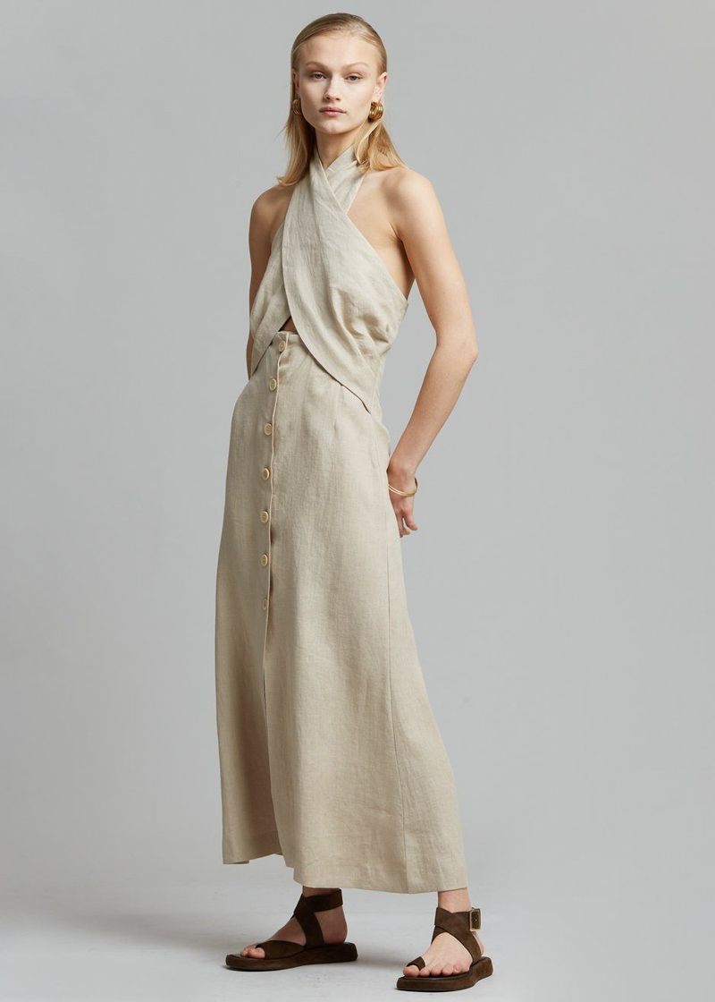 Soffio Linen halterneck dress Taupe