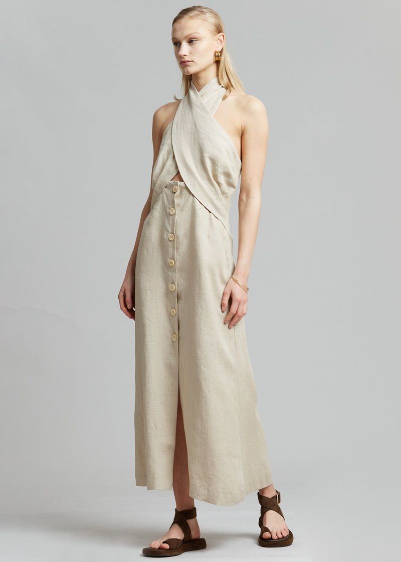 Soffio Linen halterneck dress Taupe