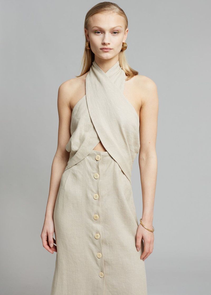 Soffio Linen halterneck dress Taupe