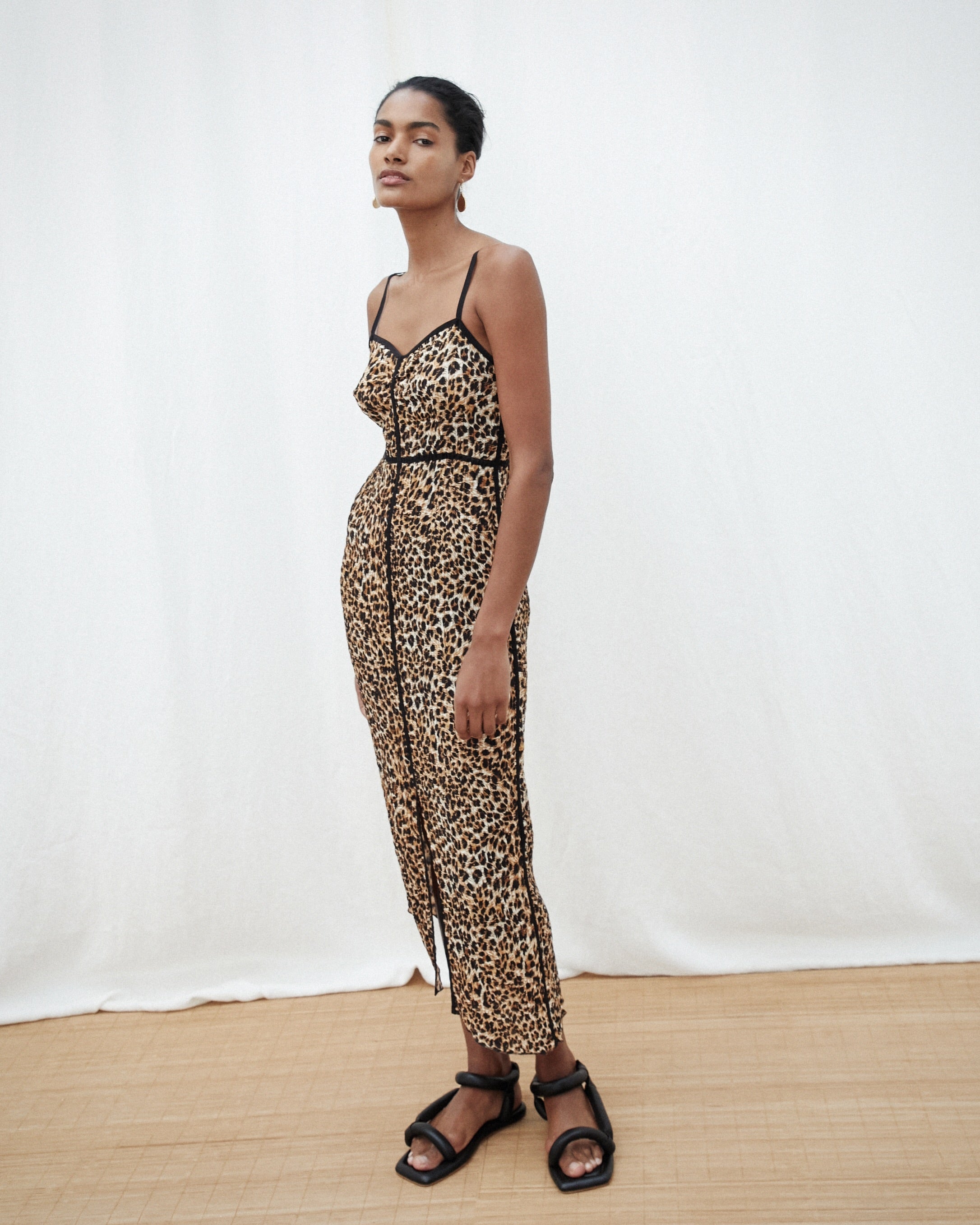 Abir leopard-print spaghetti strap midi dress