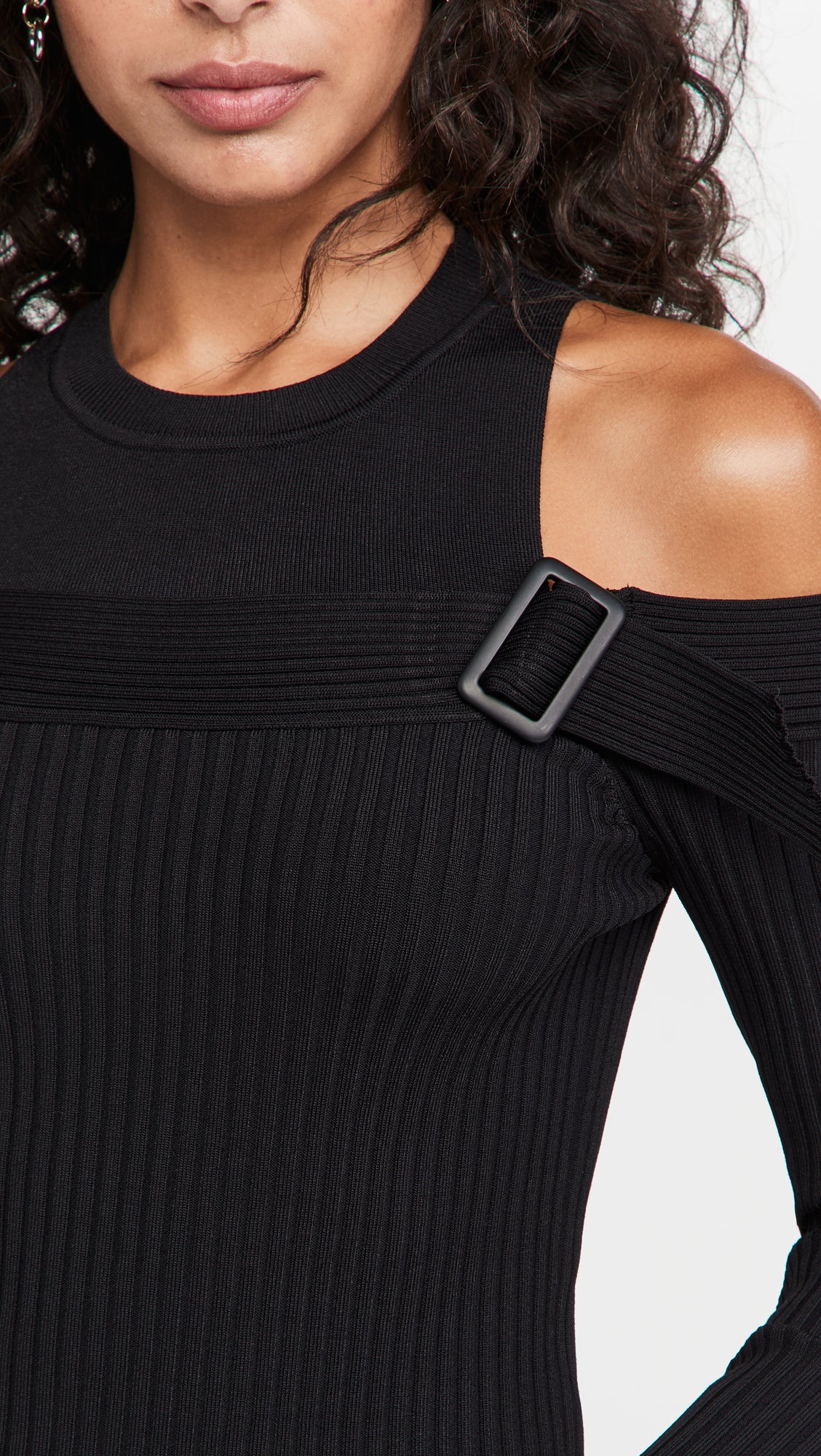 Mandy Compact Cut Out Belt Tie Pullover Black