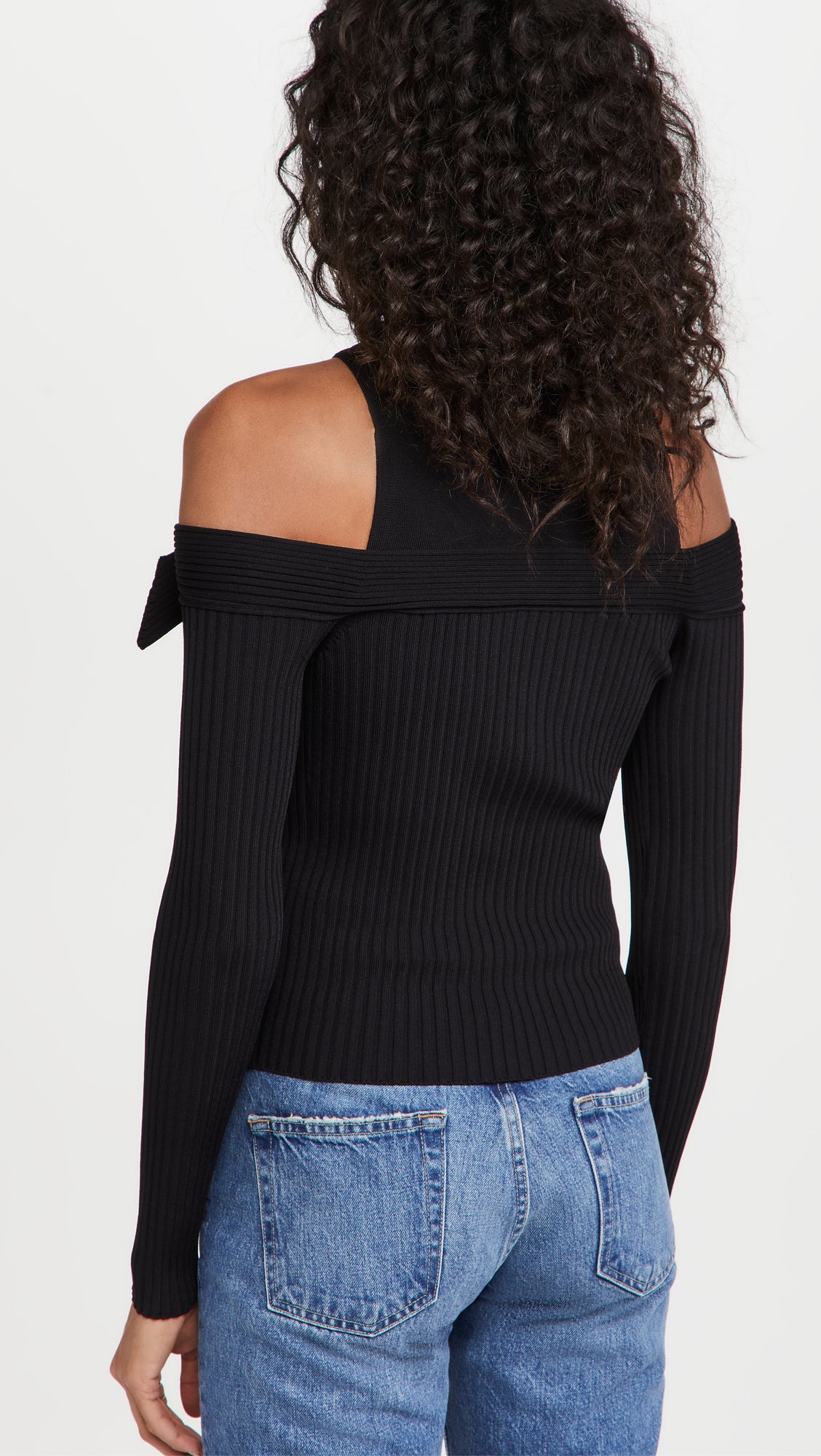 Mandy Compact Cut Out Belt Tie Pullover Black