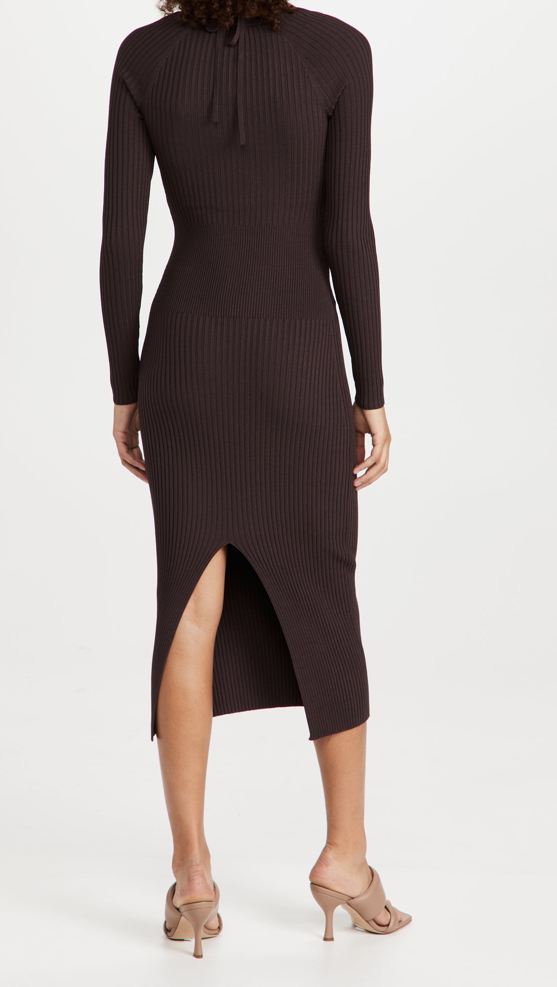 Liza Compact Rib Scoop Neck Midi Dress Chocolate